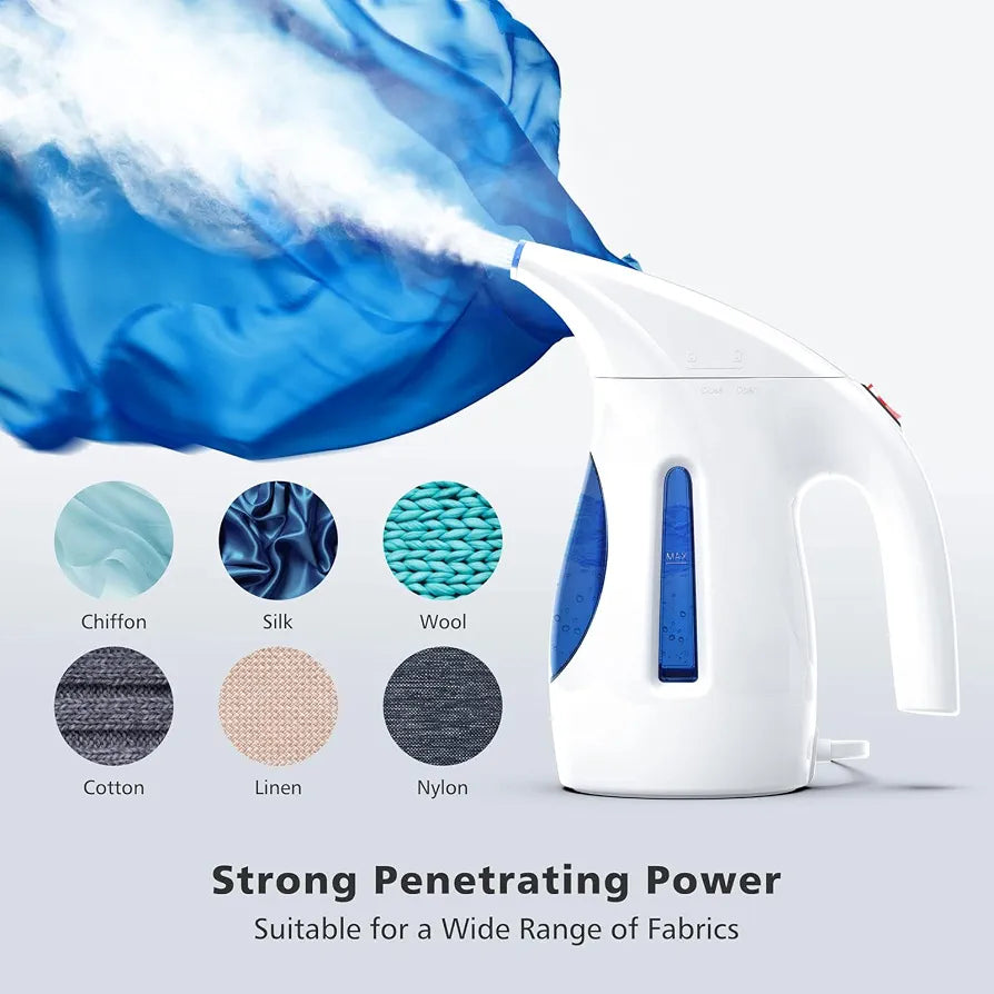 HiLIFE Steamer for Clothes, Portable Handheld Clothing Steamer, 240ml Big Capacity, 700W, Strong Power, Fabric Quick Wrinkle Remover with Brush for Home, Office -Blue