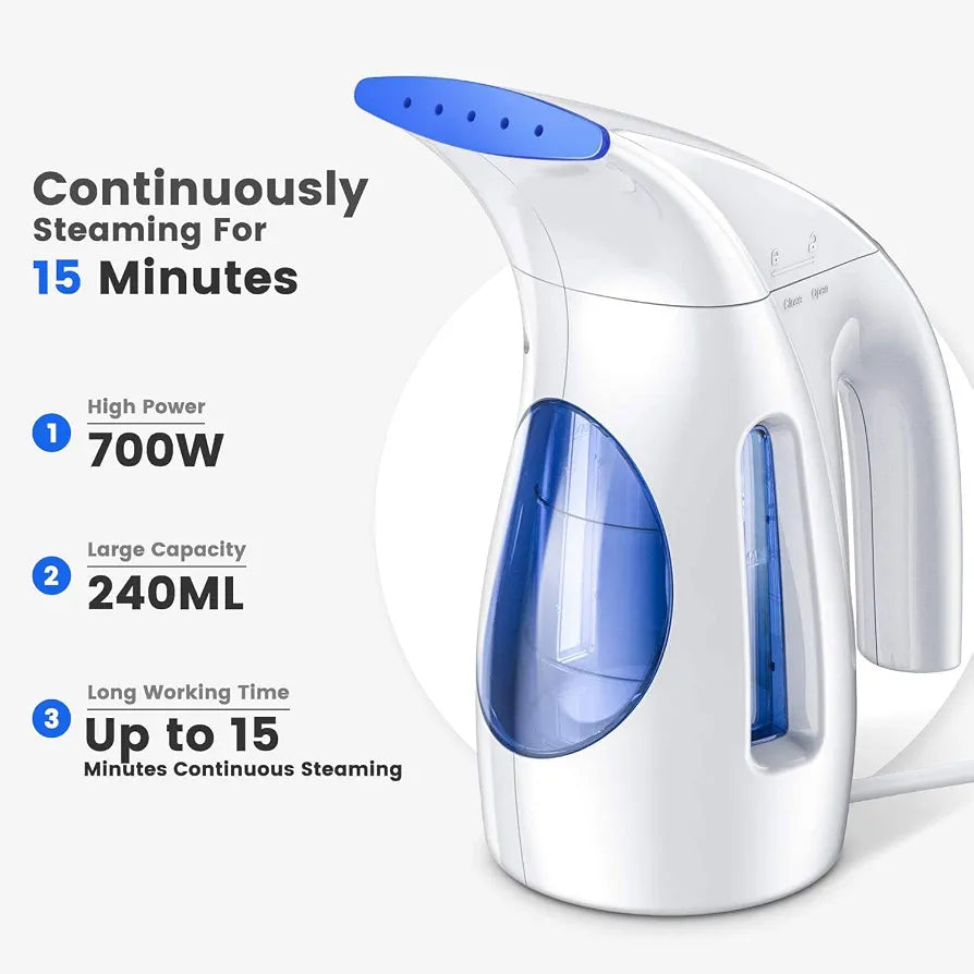 HiLIFE Steamer for Clothes, Portable Handheld Clothing Steamer, 240ml Big Capacity, 700W, Strong Power, Fabric Quick Wrinkle Remover with Brush for Home, Office -Blue